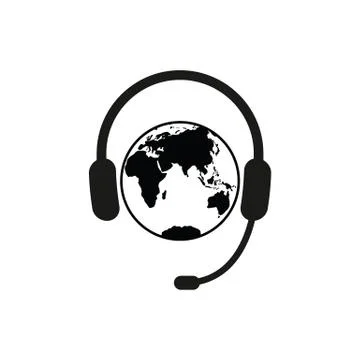 Globe support or Global worldwide service  - black vector icon with shadow Stock Illustration