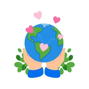 Globe Supported by Hands with Hearts, Flat Vector Illustration for World Ki.. Stock Illustration
