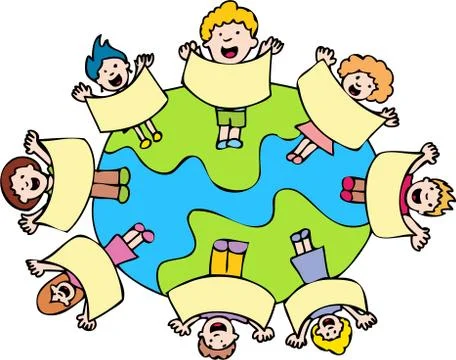 Globe with surrounding kids Stock Illustration
