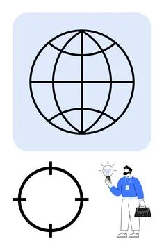 Globe symbolizing connectivity, target icon representing focus, and businessm 库存插图
