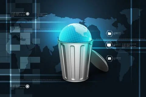 Globe in trash bin Stock Illustration