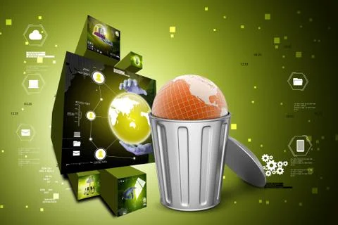 Globe in trash bin Stock Illustration