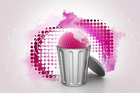 Globe in trash bin Stock Illustration