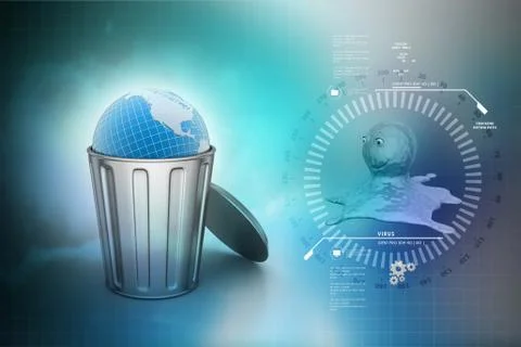 Globe in trash bin Stock Illustration
