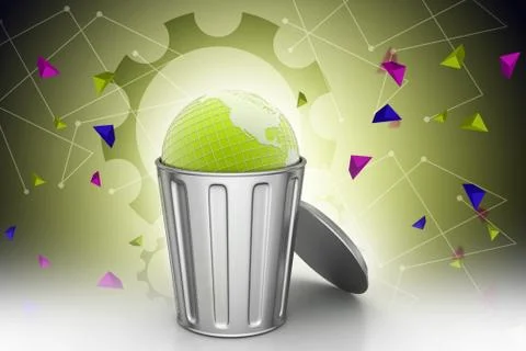 Globe in trash bin Stock Illustration
