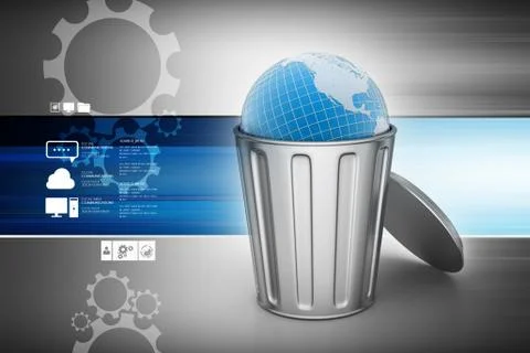 Globe in trash bin Stock Illustration