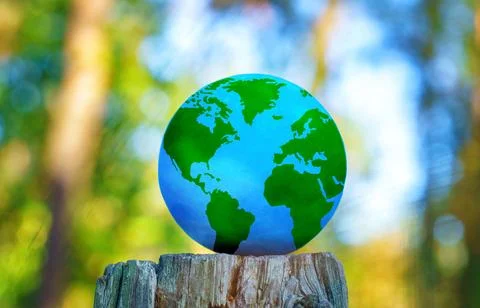 Globe on a Tree Stump Stock-Fotos