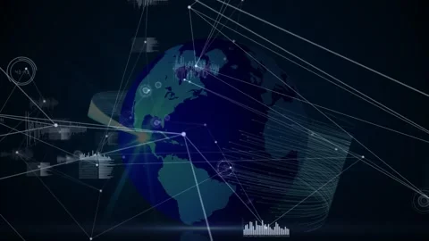 Globe triggered by lens flare, rotating as network lines forming and streaming Stock Footage 329472441