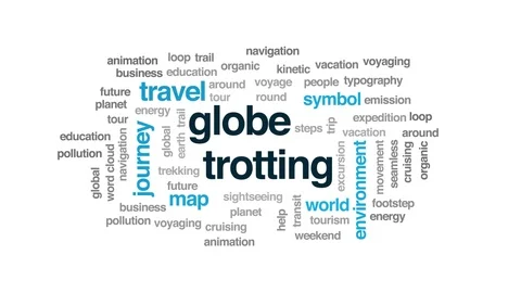 Globe trotting animated word cloud. Kinetic typography. Stock Footage 104861330