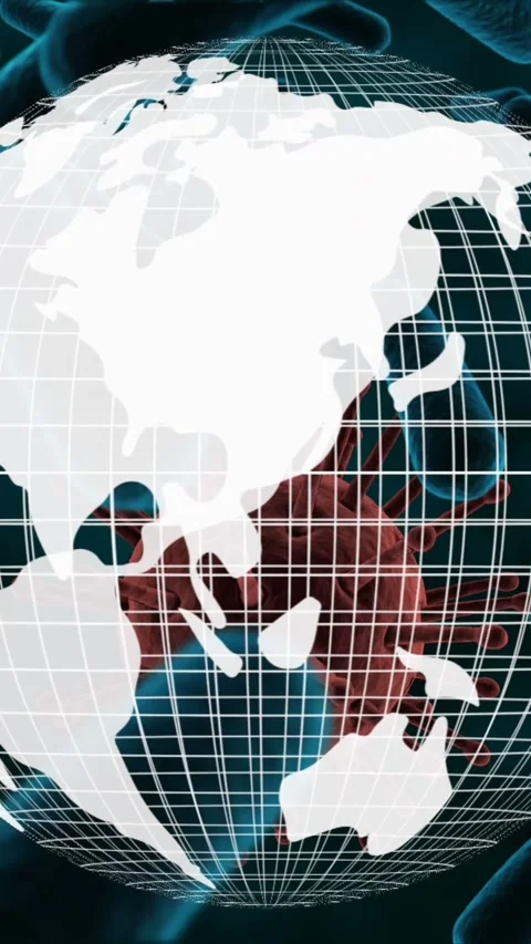 Globe turning with bacteria moving 4k Stock Footage 342676693