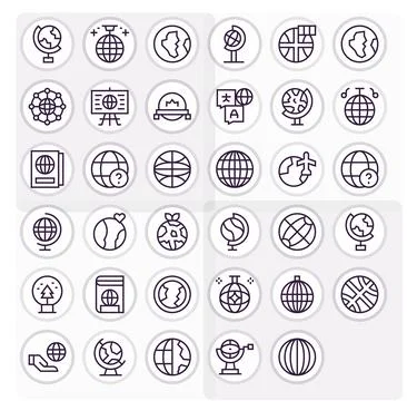 Globe Ultimate Vector Package with 35 64x64 Regular Line Detail Enhanced Icon Illustrazione stock