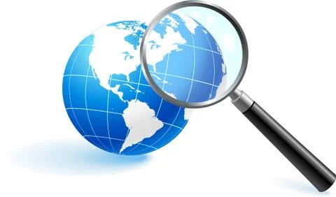 Globe under magnifying glass Illustrazione stock