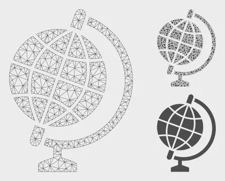 Globe Vector Mesh 2D Model and Triangle Mosaic Icon Stock Illustration