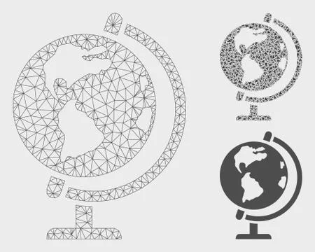 Globe Vector Mesh Network Model and Triangle Mosaic Icon Illustrazione stock