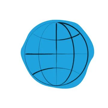 Globe vector sketch icon with water blue blob. Hand drawn Globe icon. Stock v Illustrazione stock