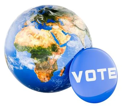 Globe with vote button. Global elections, international democracy, concept... Stock Illustration