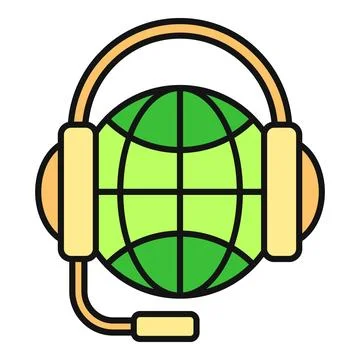 Globe wearing headset for global communication and support Stock Illustration