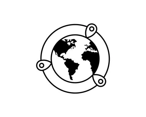 Globe web icon and location pin. Planet earth icon set with pointer pin. Worl 스톡 일러스트