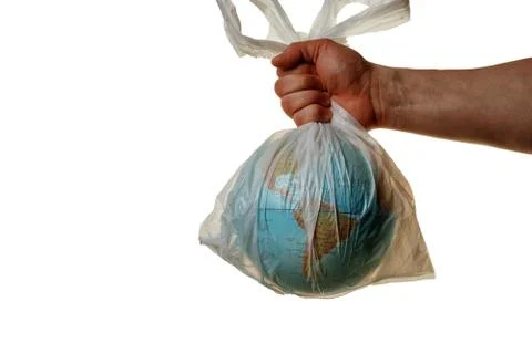 Globe in a white plastic bag Stock Photos