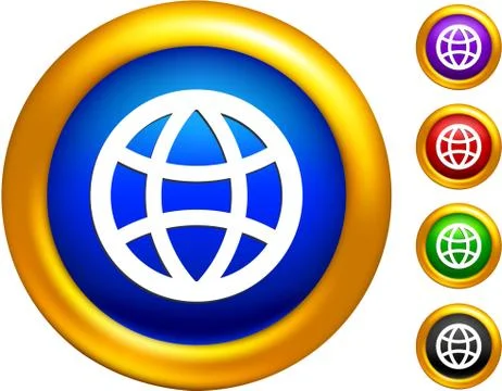 Globe wireframe icon on  buttons with golden borders Stock Illustration