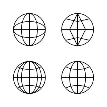 Globe World Grid Line Icons Vector Set Stock Illustration