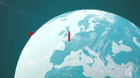 Globe with World Map and Markers over New York, United States and Paris, France. Stock Footage 80122216