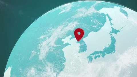 Globe with World Map and Markers over Los Angeles and Pyongyang, North Korea. Stock Footage 80124517