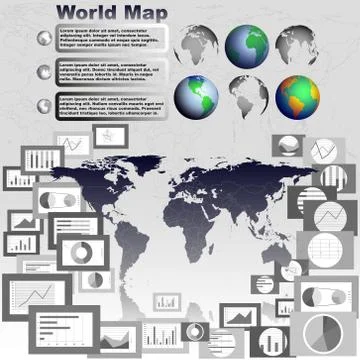 Globe world map, flat design graphics and diagrams Stock Illustration