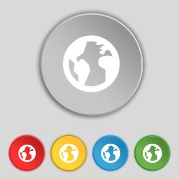 Globe, World map geography icon sign. Symbol on five flat buttons. Vector Illustrazione stock