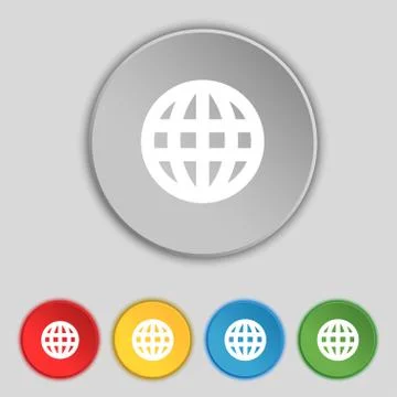 Globe, World map geography icon sign. Symbol on five flat buttons. Vector Illustrazione stock