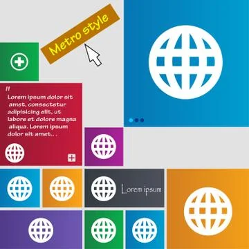 Globe, World map geography icon sign. Metro style buttons. Modern interface w 스톡 일러스트