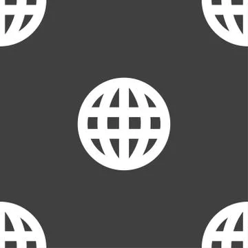 Globe, World map geography icon sign. Seamless pattern on a gray background.  Ilustración de archivo