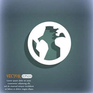 Globe, World map geography  icon symbol on the blue-green abstract background Stock Illustration
