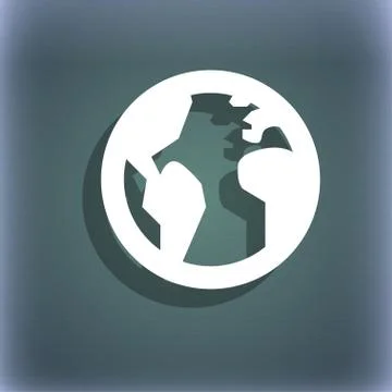 Globe, World map geography icon symbol on the blue-green abstract background wit Stock Illustration