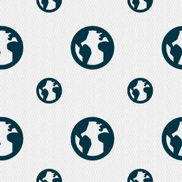Globe, World map geography icon sign. Seamless pattern with geometric texture. 스톡 일러스트
