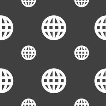Globe, World map geography icon sign. Seamless pattern on a gray background. イラスト素材