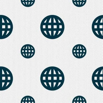 Globe, World map geography icon sign. Seamless pattern with geometric texture. Stockillustratie