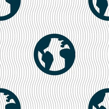 Globe, World map geography icon sign. Seamless pattern with geometric texture. 스톡 일러스트