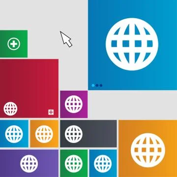 Globe, World map geography icon sign. buttons. Modern interface website buttons Stock Illustration