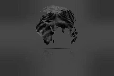 Globe with world map in grayscale colors with shadow. Stock Illustration