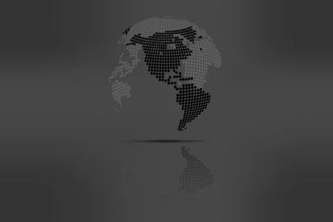 Globe with world map in grayscale colors with shadow. Stock Illustration