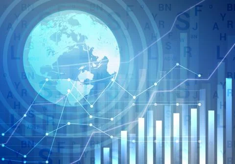 Globe with world map icons and charts Illustrazione stock
