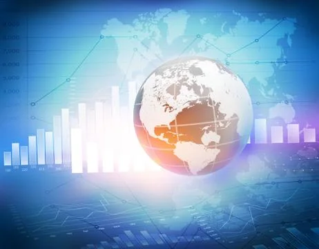 Globe with world map icons and charts 库存插图