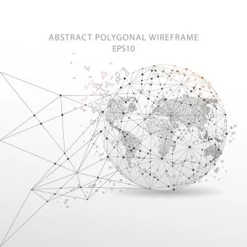 Globe world map low poly wire frame. Stock Illustration