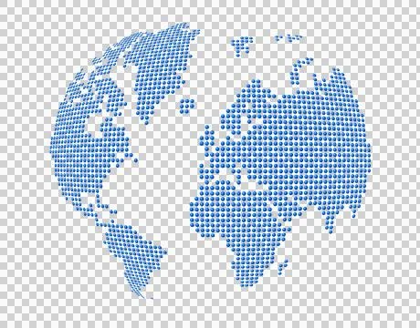 Globe, world map made of blue dots. Isolated on transparent background Stock Illustration