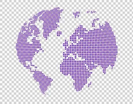 Globe, world map made of purple dots. Isolated on transparent background Stock Illustration