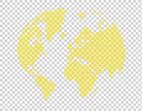 Globe, world map made of yellow dots. Isolated on transparent background Stock Illustration