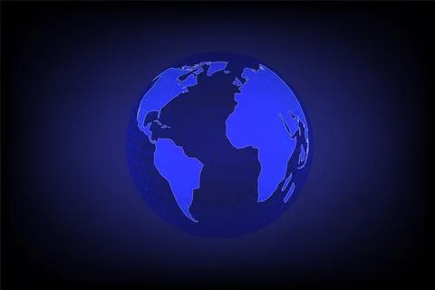 Globe World Map point wireframe on a dark blue background Illustrazione stock