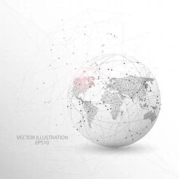 Globe world map shape digitally drawn low poly wire frame. Stock Illustration