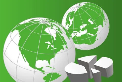 Globes and  Pie Chart Stock Illustration